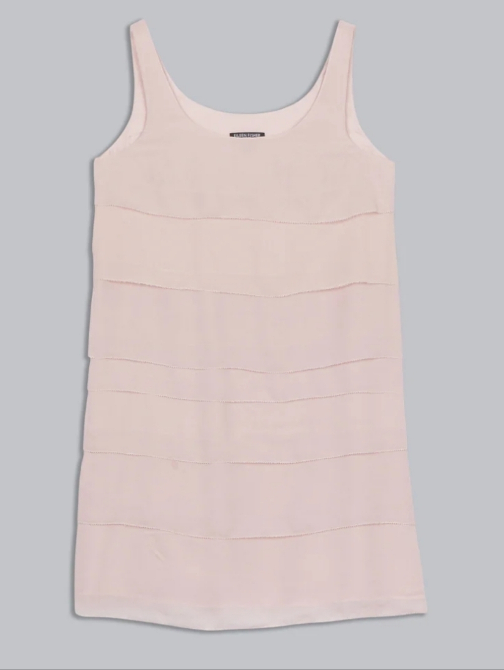 Eileen Fisher 100% Silk Tiered Sleeveless Shift Dress Size Small In Blush Pink